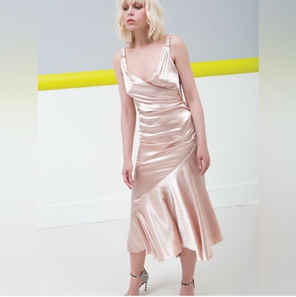 Maria Lucia Hohan Adah  Tehno Satin Silk Ruched Mermaid Midi Dress Gown in White - Picture 2 of 9